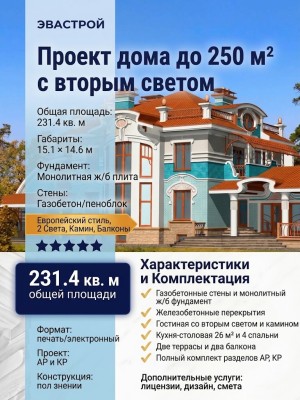 Проект двухэтажного дома с площадью до 250 кв м и вторым светом