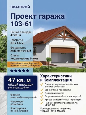 103-61  -  проект европейского двухместного гаража 8 на 6 м