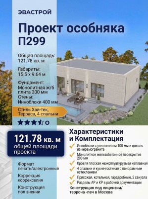 Проект узкого одноэтажного дома с площадью до 150 кв м