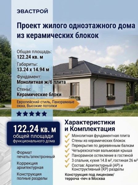 Проект жилого одноэтажного дома из керамических блоков