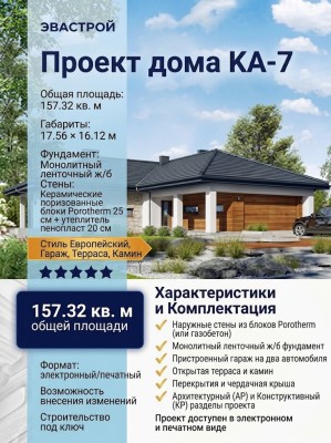 Проект одноэтажного дома из керамоблоков с двухместным гаражом 18 на 16 кв м