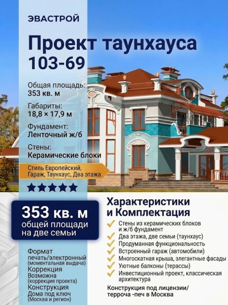 103-69  -  проект европейского таунхауса на две семьи в два этажа с гаражом