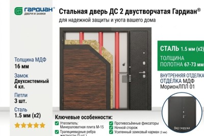 Стальная дверь ДС 2 двустворчатая Гардиан®
