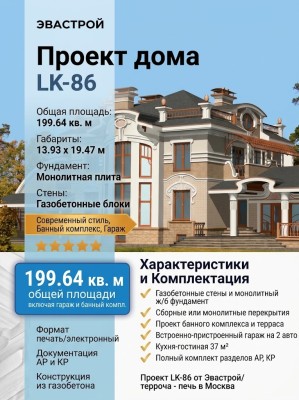 Проект узкого двухэтажного дома из газобетона с двухместным гаражом