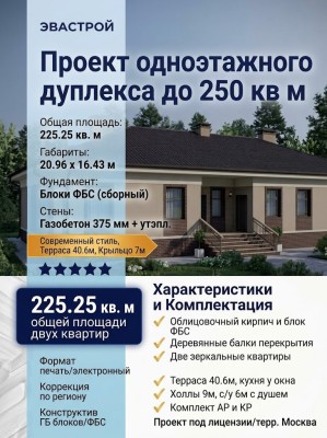 Проект одноэтажного дуплекса с площадью до 250 кв м