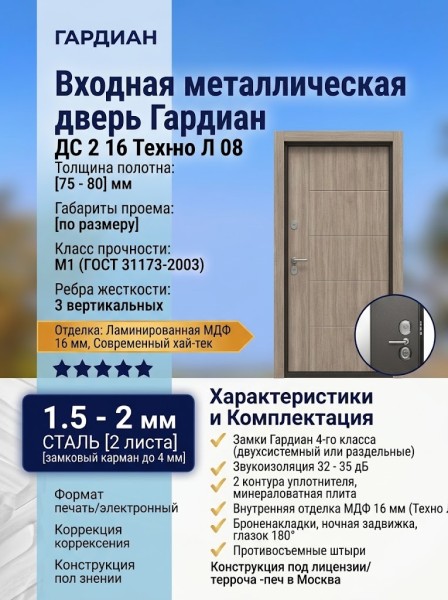 Входная металлическая дверь ДС 2  16 Техно Л 08