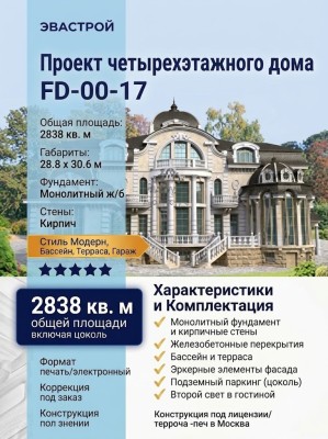 Проект четырехэтажного дома с эркером и бассейном