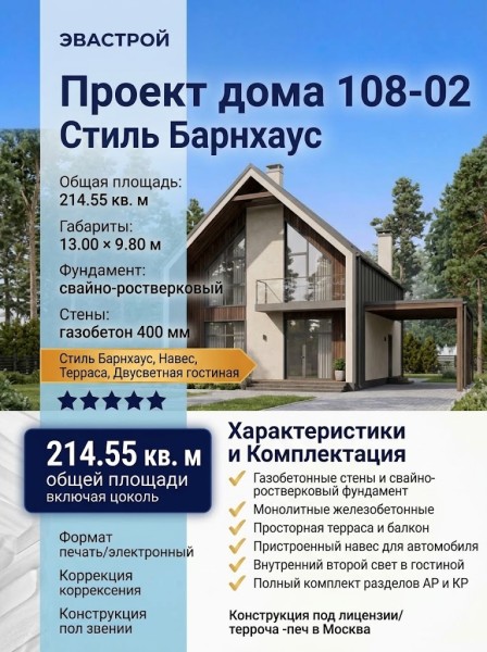 Проект индивидуального двухэтажного дома в стиле Барнхаус