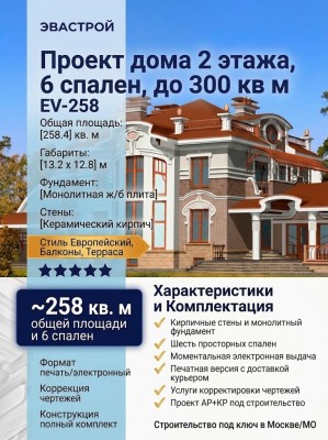 Готовый проект дома в 2 этажа с шестью спальнями до 300 кв м