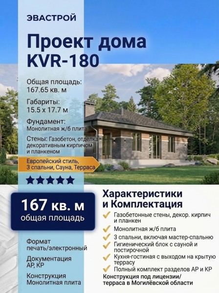 Проект жилого одноэтажного дома в европейском стиле с размерами 16 м на 18 м