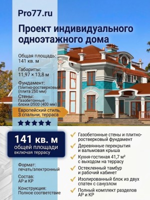 Проект индивидуального одноэтажного дома