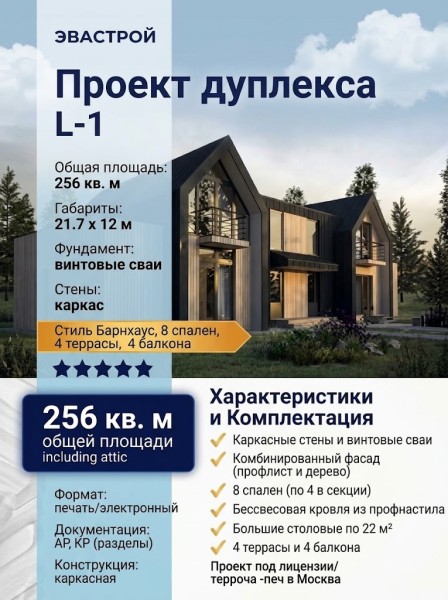 Проект двухэтажного дуплекса с площадью до 300 кв м и террасой