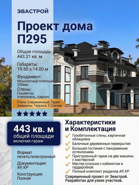 Проект узкого двухэтажного дома с двухместным гаражом
