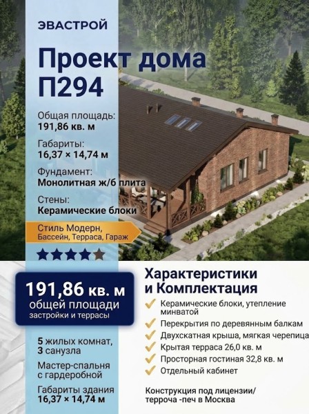 Проект жилого одноэтажного дома с тремя спальнями