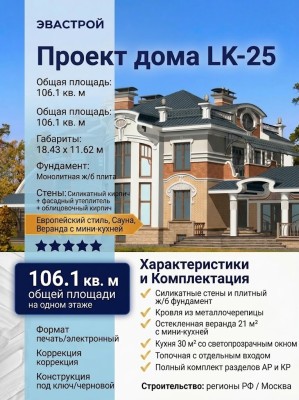 Проект жилого узкого одноэтажного дома в европейском стиле с большими окнами