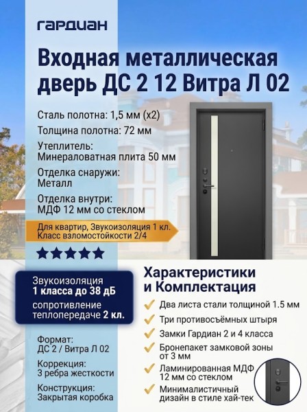 Входная металлическая дверь ДС 2  12 Витра Л 02
