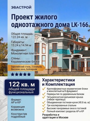 Проект жилого одноэтажного дома с размерами 13 м и 15 м